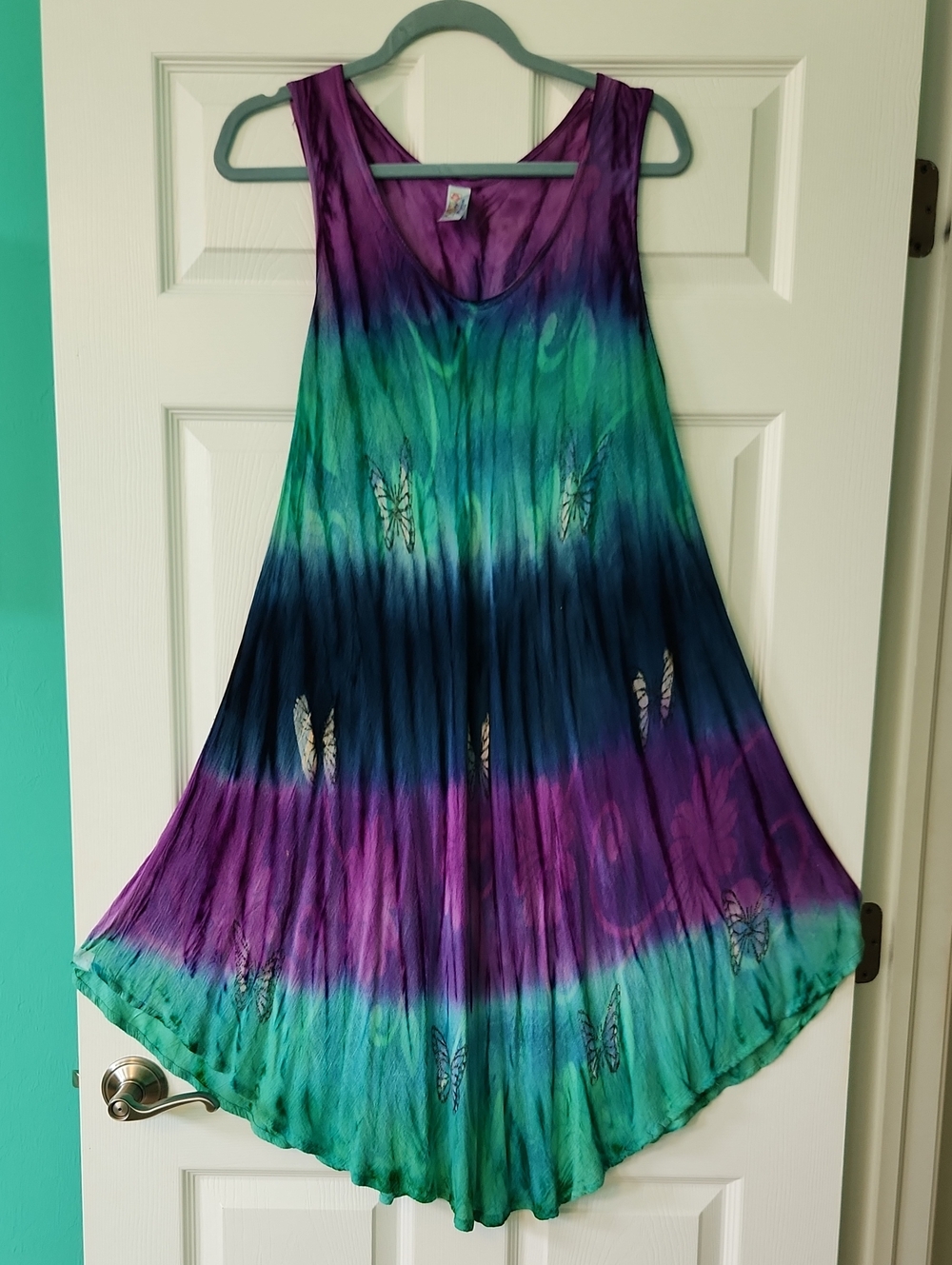 India Boutique Tie-Dye Butterfly Tank Tunic - Purple Green Blue